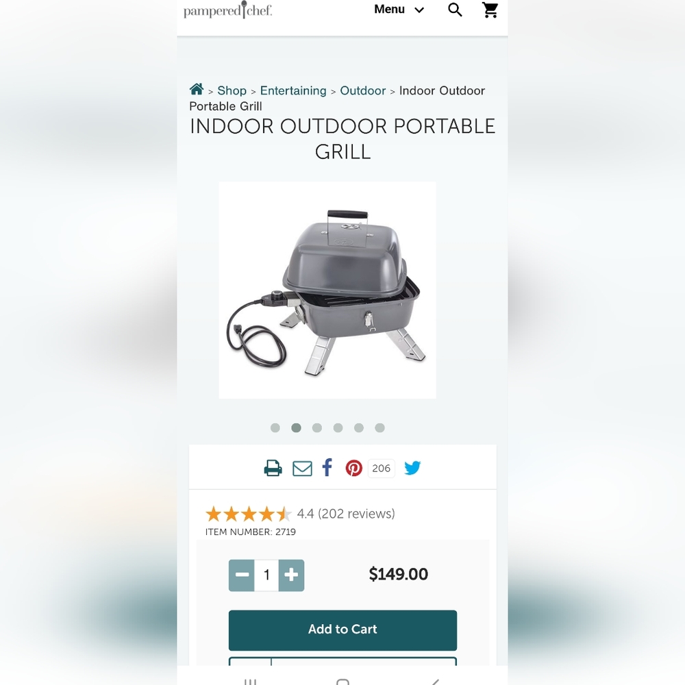 Pampered Chef Indoor Outdoor Portable Grill